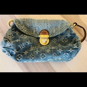 Louis Vuitton jeans bleu bag with leather